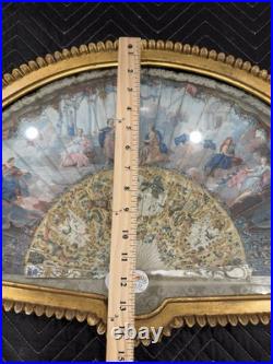 Antique Victorian Era Hand Carved with mother of pearl Hand Painted Hand Fan