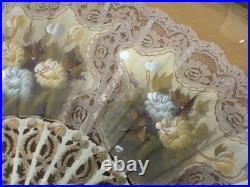 Antique Victorian Era Hand Painted on Silk Professionally Framed Hand Fan