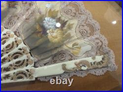 Antique Victorian Era Hand Painted on Silk Professionally Framed Hand Fan