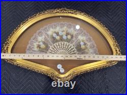 Antique Victorian Era Hand Painted on Silk Professionally Framed Hand Fan