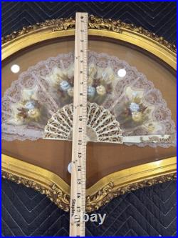 Antique Victorian Era Hand Painted on Silk Professionally Framed Hand Fan