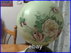 Antique Victorian Era Matching Pittsburgh GWTW Hand Painted Roses Oil Lamp Nice