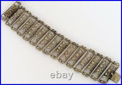 Antique Victorian Era Sterling Silver Custom Hand Made Filigre Panel Bracelet