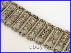 Antique Victorian Era Sterling Silver Custom Hand Made Filigre Panel Bracelet