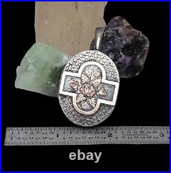 Antique Victorian Era Sterling Silver & Gold Hand Engraved Floral Inlaid Locket
