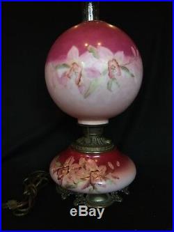 Antique Victorian FOSTORIA GLASS Hand Painted Kerosene Oil Lamp Banquet GWTW