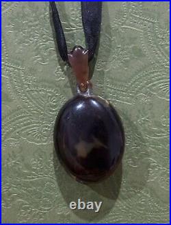 Antique Victorian Faux Tortoise Shell Locket Pendant 9k Gold Hand Carved