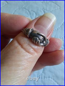 Antique Victorian Fede Gimmel Sterling Silver Interlocking Friendship Ring