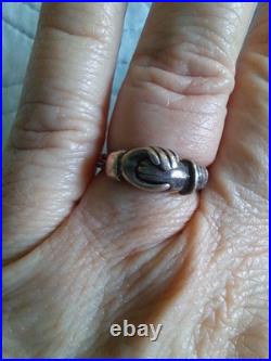 Antique Victorian Fede Gimmel Sterling Silver Interlocking Friendship Ring
