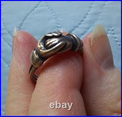 Antique Victorian Fede Gimmel Sterling Silver Interlocking Friendship Ring