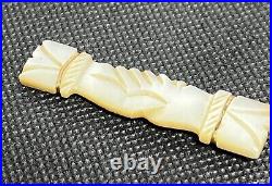 Antique Victorian Fede Mother of Pearl Carved Brooch Pin Shaking Hands