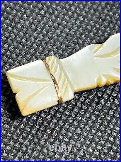 Antique Victorian Fede Mother of Pearl Carved Brooch Pin Shaking Hands
