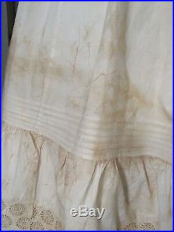 Antique Victorian Fine Buttercream Cotton Hand Embroidered Lace Dress Petticoat