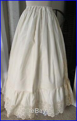 Antique Victorian Fine Buttercream Cotton Hand Embroidered Lace Dress Petticoat