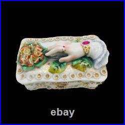 Antique Victorian Fine Porcelain Hand Offering Flowers Jewelry Box S&S Limoges