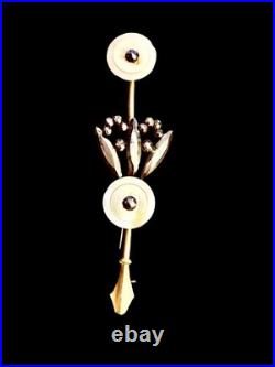 Antique Victorian Floral Brooch MOP Disc Flowers Steel Leaves Gilt Brass c. 1880 Antique Victorian Floral Brooch MOP Disc Flowers Steel Leaves Gilt Brass c. 1880