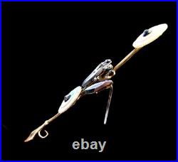 Antique Victorian Floral Brooch MOP Disc Flowers Steel Leaves Gilt Brass c. 1880 Antique Victorian Floral Brooch MOP Disc Flowers Steel Leaves Gilt Brass c. 1880