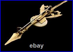 Antique Victorian Floral Brooch MOP Disc Flowers Steel Leaves Gilt Brass c. 1880