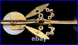Antique Victorian Floral Brooch MOP Disc Flowers Steel Leaves Gilt Brass c. 1880