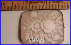 Antique Victorian Floral Cameo Sterling Silver Brooch Hand Carved Flower Bouquet