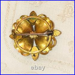 Antique Victorian Flower Brooch Enamel Pink Gold Gilded Dogwood Paste Pin