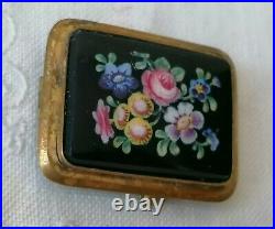 Antique Victorian Flowers Hand Painted Glass Sweetheart Mourning Gilt Pin Brooch