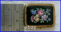 Antique Victorian Flowers Hand Painted Glass Sweetheart Mourning Gilt Pin Brooch