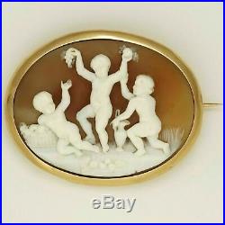 Antique Victorian French 18K Gold Hand Carved Shell Cameo Brooch Eagle Hallmark