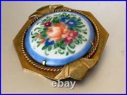 Antique Victorian French Brooch Porcelain hand painted Limoges Numbered 34