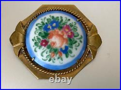 Antique Victorian French Brooch Porcelain hand painted Limoges Numbered 34