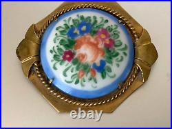 Antique Victorian French Brooch Porcelain hand painted Limoges Numbered 34