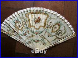 Antique Victorian French Hand Painted 2 Sided Vernis Martin Bone Brise Fan