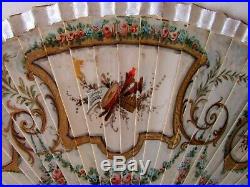 Antique Victorian French Hand Painted 2 Sided Vernis Martin Bone Brise Fan