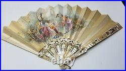 Antique Victorian French Hand Painted Ladies Fan Williamsburg