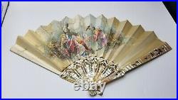 Antique Victorian French Hand Painted Ladies Fan Williamsburg