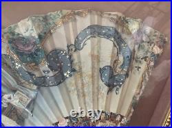 Antique Victorian French Hand Painted Silk & Celluloid Hand Fan Shadow Box Antique Victorian French Hand Painted Silk & Celluloid Hand Fan Shadow Box