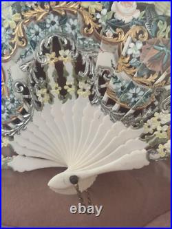 Antique Victorian French Hand Painted Silk & Celluloid Hand Fan Shadow Box
