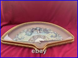 Antique Victorian French Hand Painted Silk & Celluloid Hand Fan Shadow Box