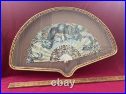 Antique Victorian French Hand Painted Silk & Celluloid Hand Fan Shadow Box