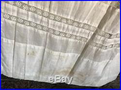 Antique Victorian French Lace Hand Embroidery Ruffles Long White Sweep Dress S M