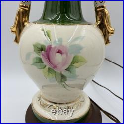 Antique Victorian French Porcelain Hand Painted Flower Vase Form Table Lamp