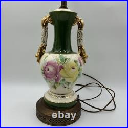 Antique Victorian French Porcelain Hand Painted Flower Vase Form Table Lamp