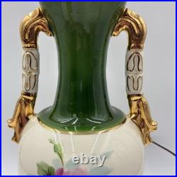 Antique Victorian French Porcelain Hand Painted Flower Vase Form Table Lamp