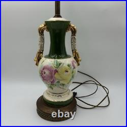 Antique Victorian French Porcelain Hand Painted Flower Vase Form Table Lamp