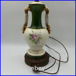 Antique Victorian French Porcelain Hand Painted Flower Vase Form Table Lamp