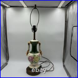 Antique Victorian French Porcelain Hand Painted Flower Vase Form Table Lamp