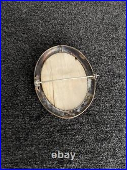 Antique Victorian French Woman Hand Painted Portrait Pendant Brooch