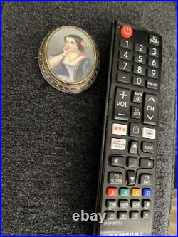 Antique Victorian French Woman Hand Painted Portrait Pendant Brooch