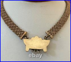 Antique Victorian GF Wide Mesh Chain withHand-Carved Shell Cameo Necklace