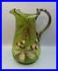 Antique Victorian Glass 9.5 Pitcher Hand Blown & Painted Emerald Green Cherry